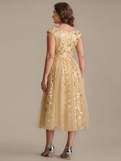 Plus Size V-Neck Sequin Wedding Guest Dress #color_Gold