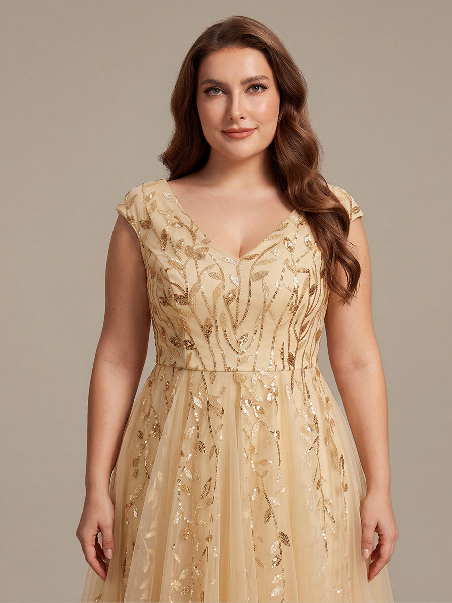 Ever-Pretty Plus Size V-Neck Sequin With Sleeves In Dusty Blue Size 16