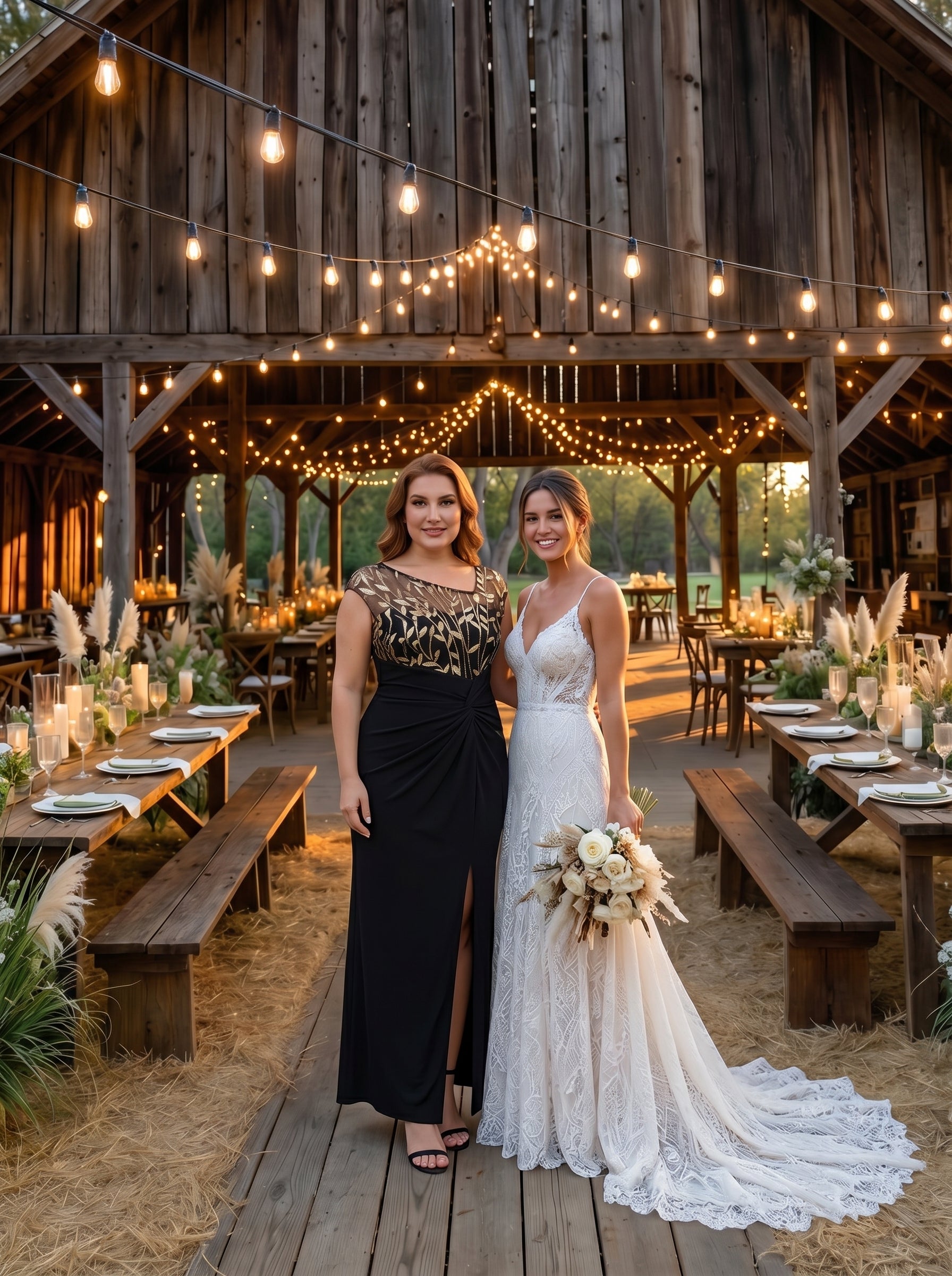 Plus Size Knotted Crepe Wedding Guest Dress #color_Black & Gold