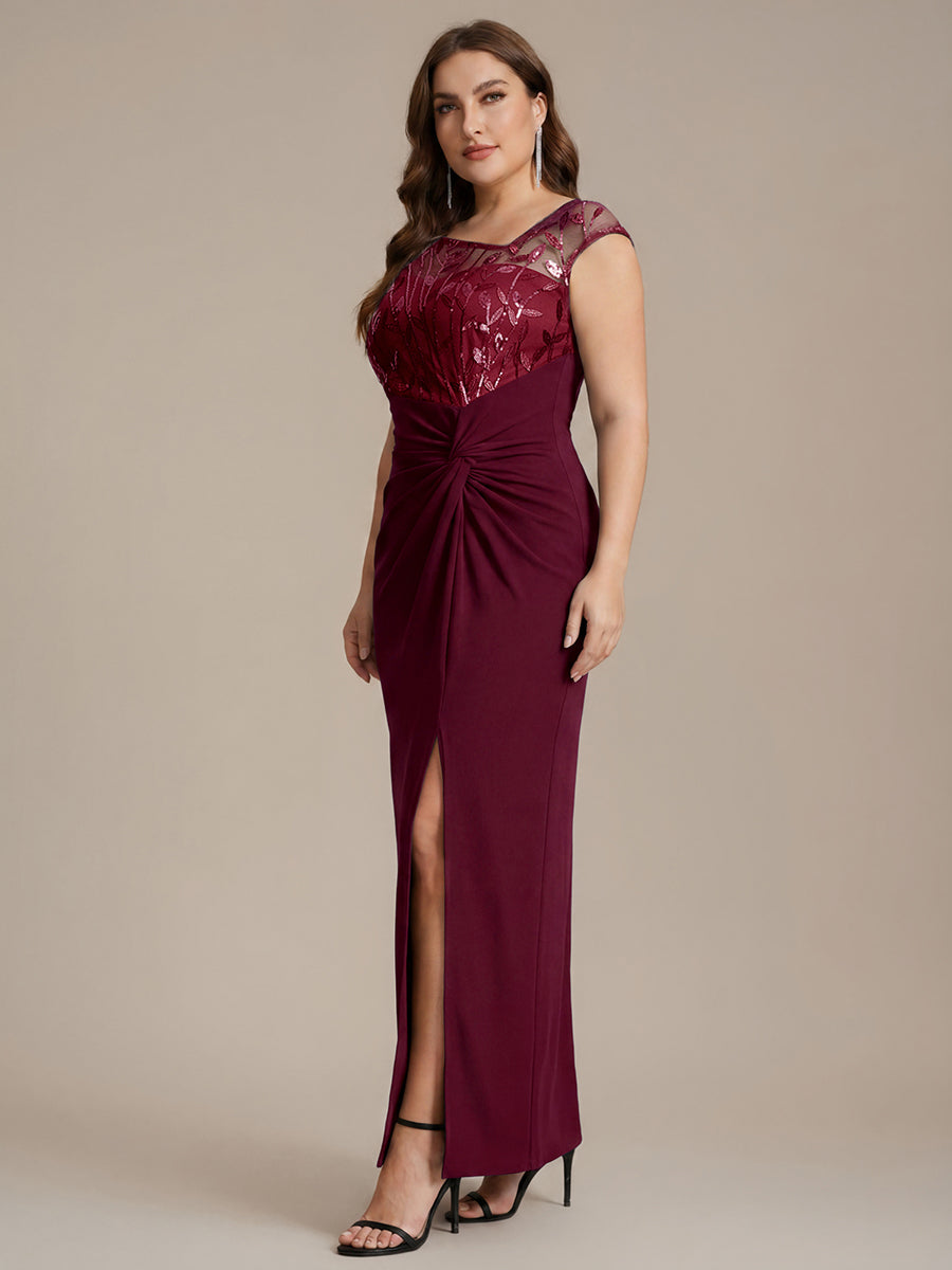 Knotted Crepe Cap Sleeve Wedding Guest Dress #color_Burgundy