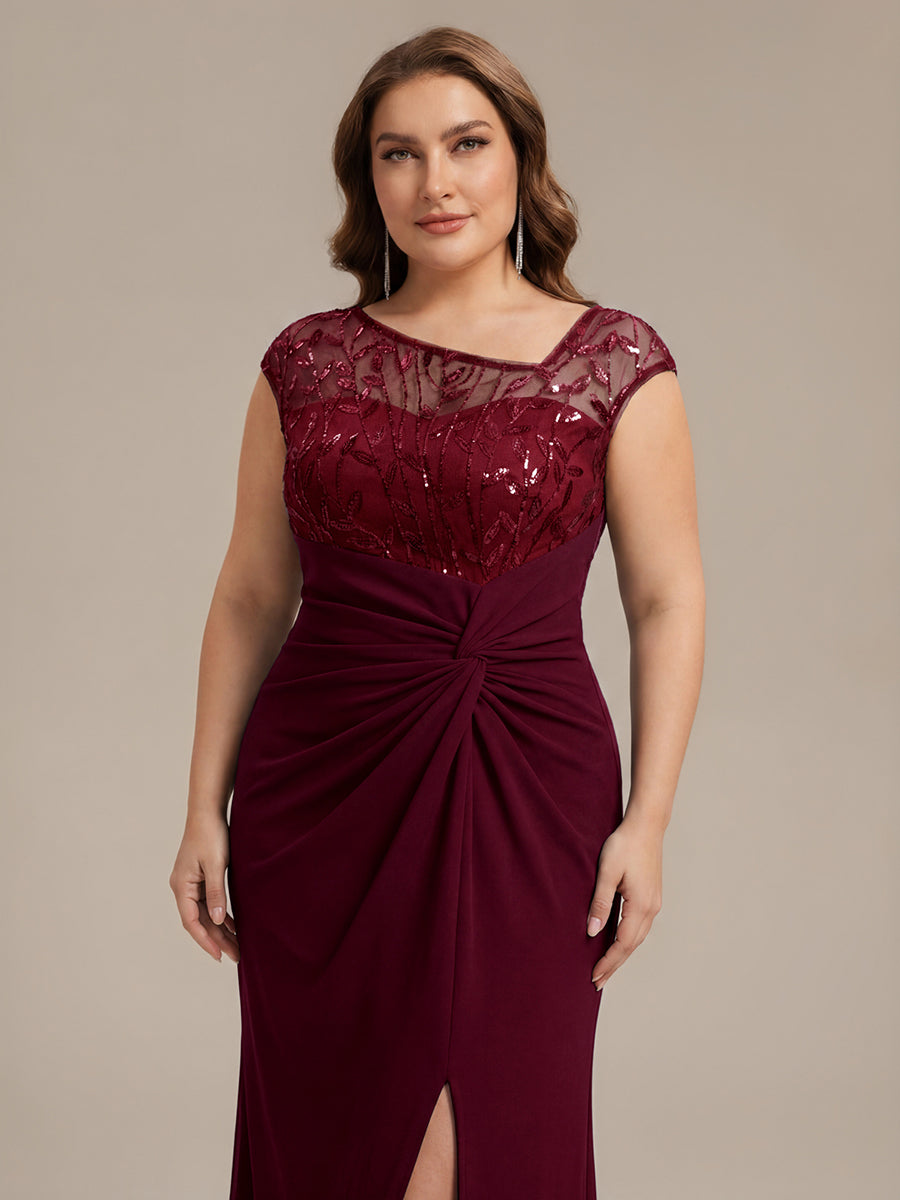 Knotted Crepe Cap Sleeve Wedding Guest Dress #color_Burgundy