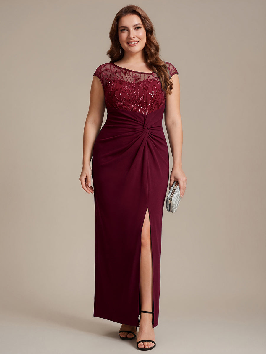 Plus Size Knotted Crepe Wedding Guest Dress #color_Burgundy