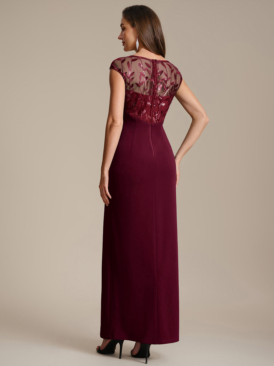 Knotted Crepe Cap Sleeve Wedding Guest Dress #color_Burgundy