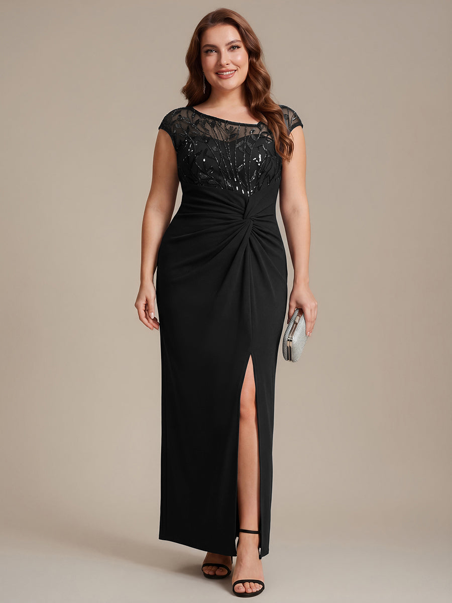 Knotted Crepe Cap Sleeve Wedding Guest Dress #color_Black