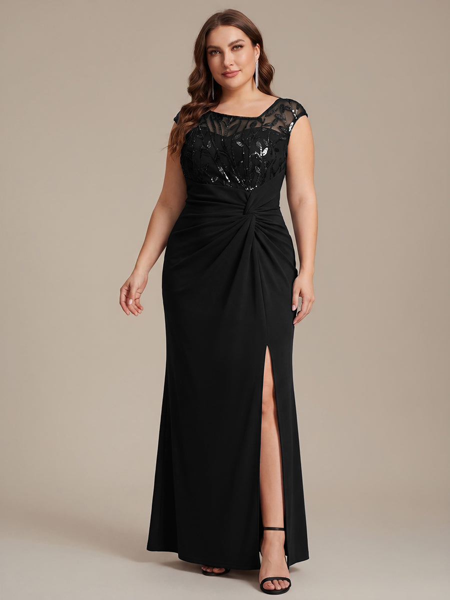 Knotted Crepe Cap Sleeve Wedding Guest Dress #color_Black