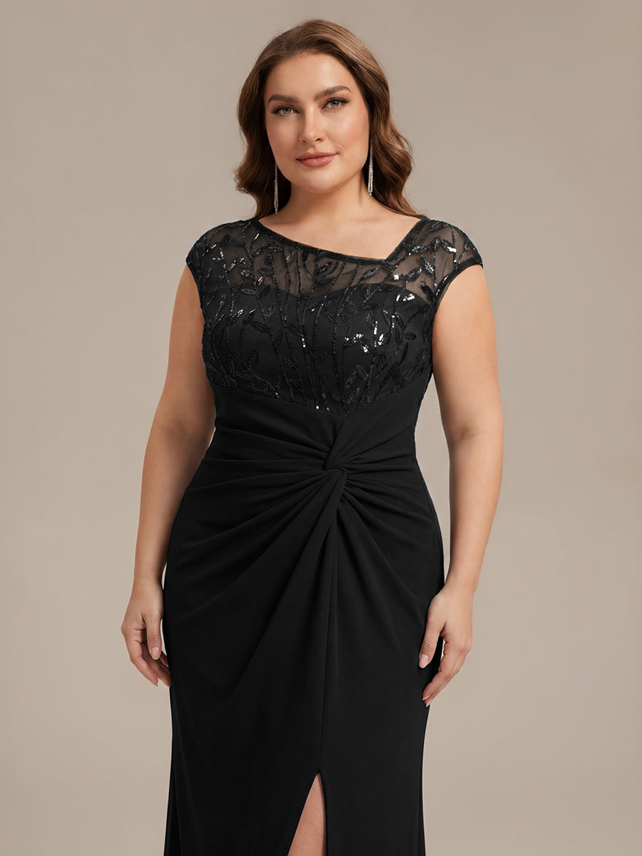 Knotted Crepe Cap Sleeve Wedding Guest Dress #color_Black