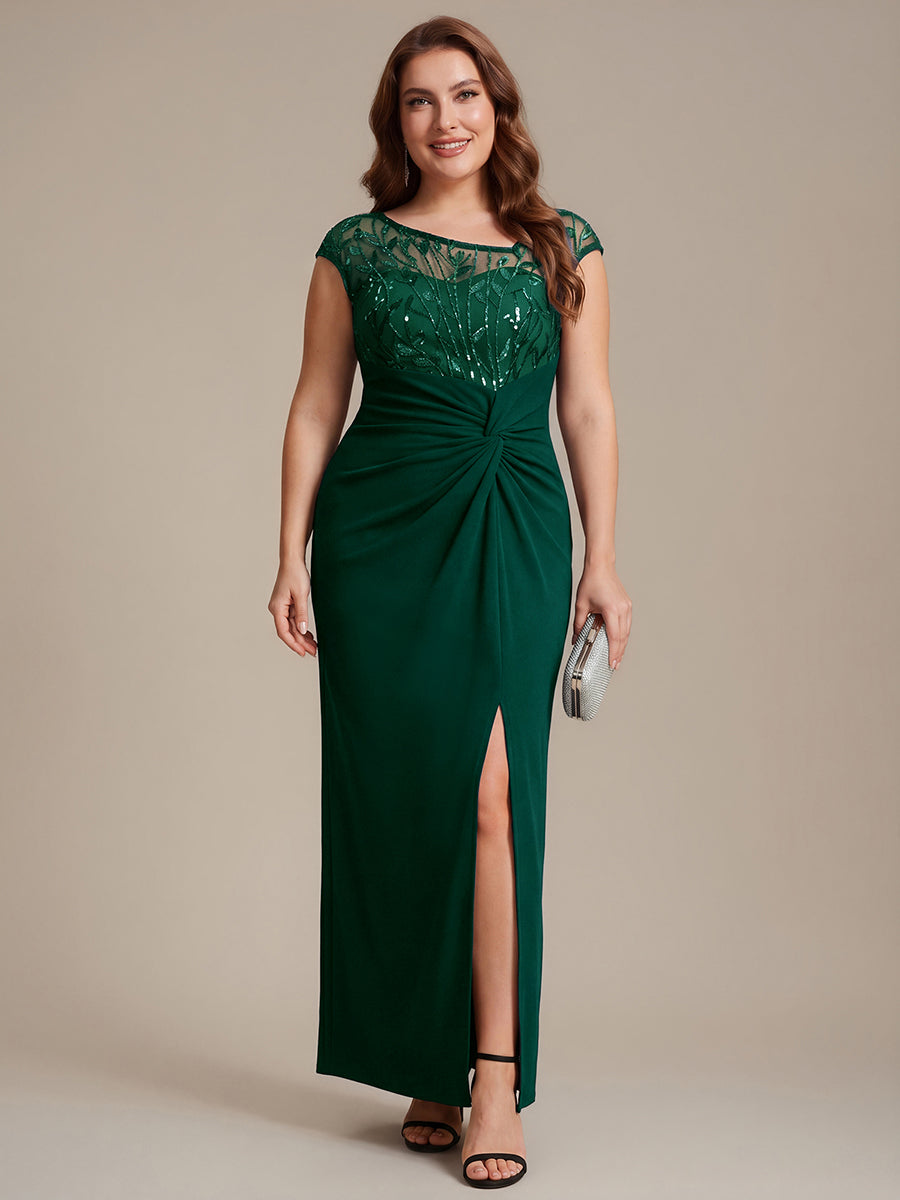 Knotted Crepe Cap Sleeve Wedding Guest Dress #color_Dark Green