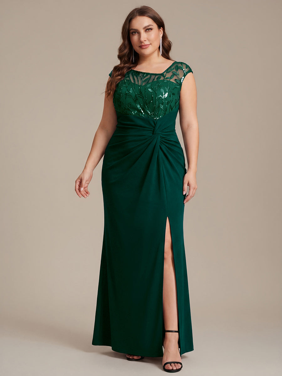 Knotted Crepe Cap Sleeve Wedding Guest Dress #color_Dark Green