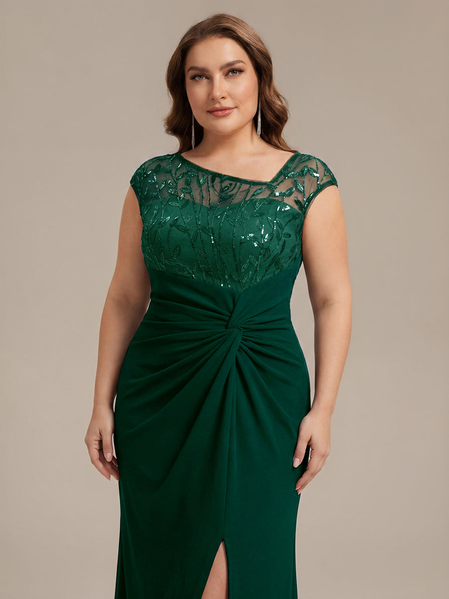 Knotted Crepe Cap Sleeve Wedding Guest Dress #color_Dark Green
