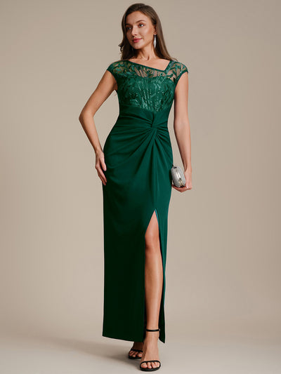 Knotted Crepe Cap Sleeve Wedding Guest Dress