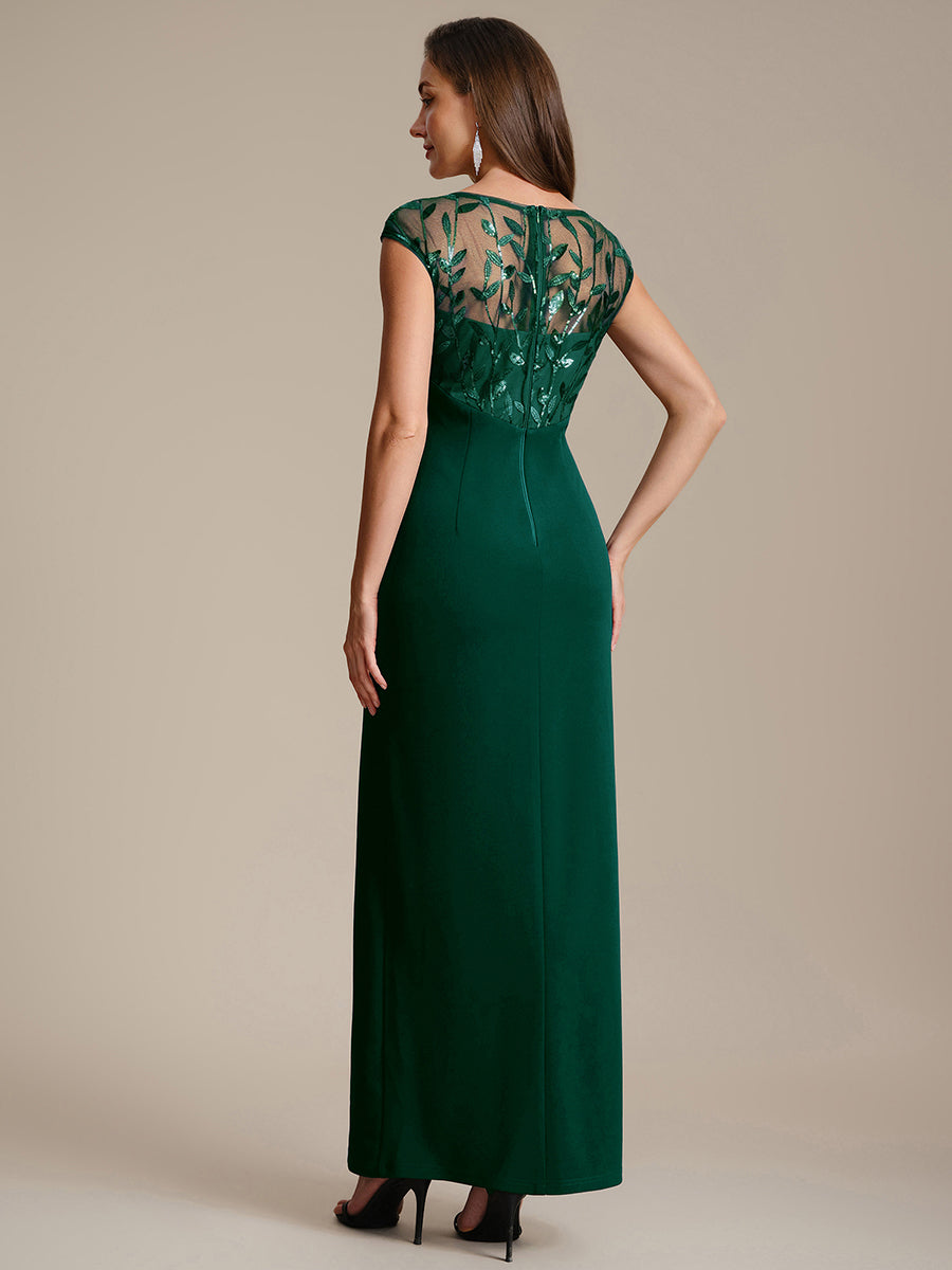 Knotted Crepe Cap Sleeve Wedding Guest Dress #color_Dark Green