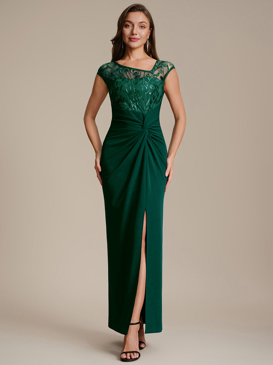 Knotted Crepe Cap Sleeve Wedding Guest Dress #color_Dark Green