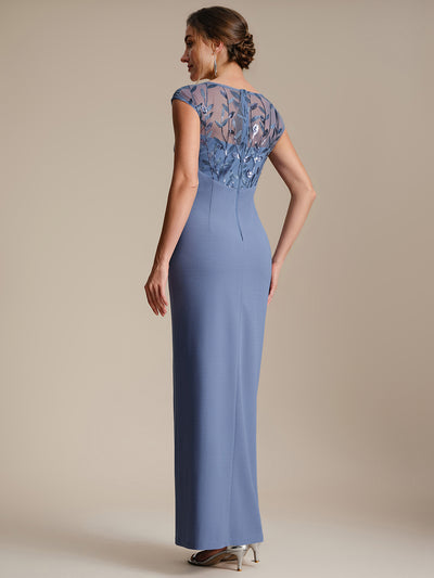 Knotted Crepe Cap Sleeve Wedding Guest Dress #color_Dusty Blue