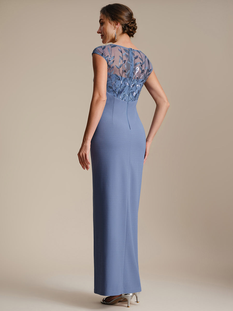Knotted Crepe Cap Sleeve Wedding Guest Dress #color_Dusty Blue