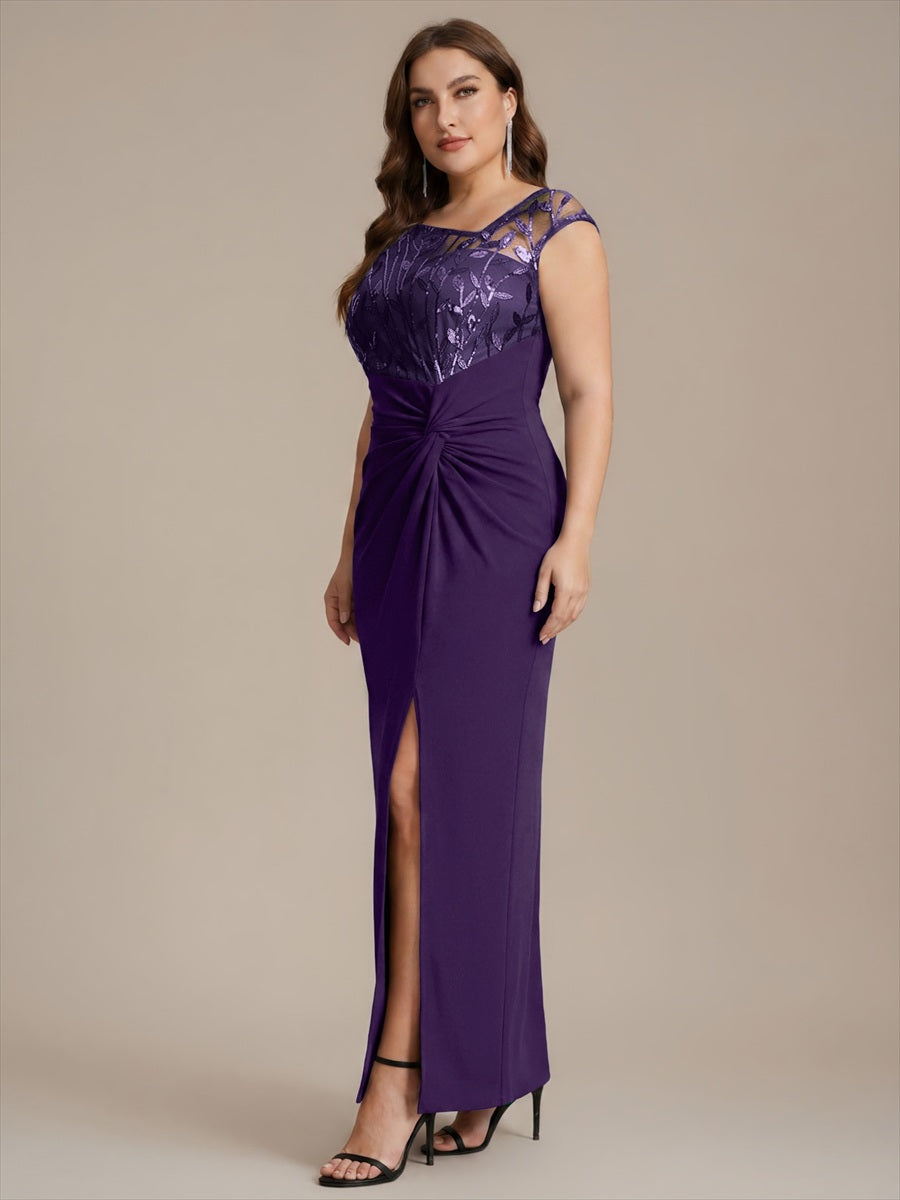 Knotted Crepe Cap Sleeve Wedding Guest Dress #color_Dark Purple