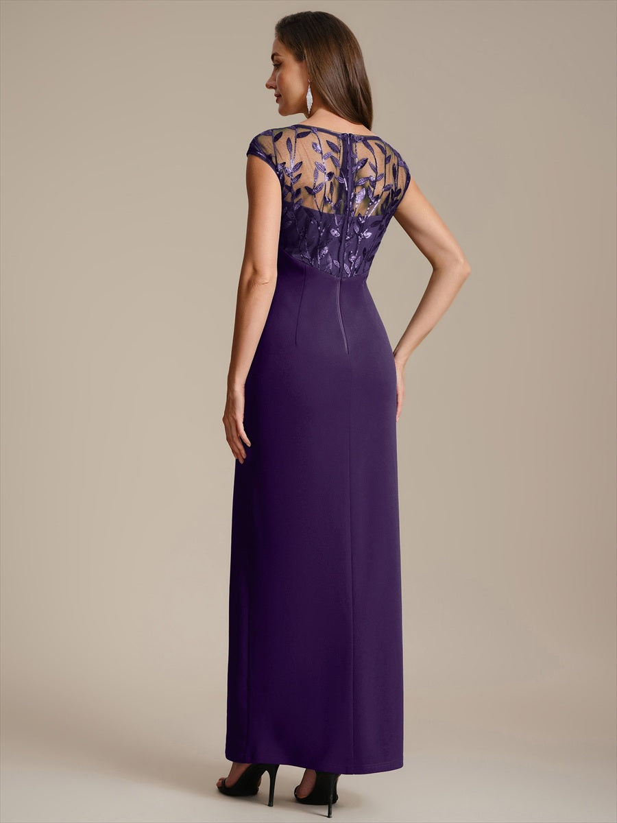 Knotted Crepe Cap Sleeve Wedding Guest Dress #color_Dark Purple