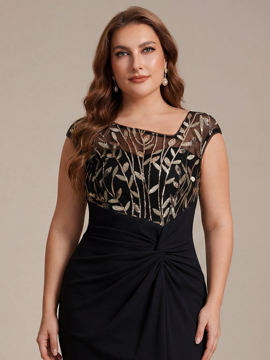 Plus Size Knotted Crepe Wedding Guest Dress #color_Black & Gold