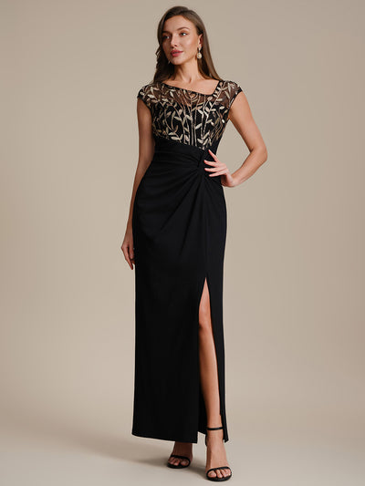 Knotted Crepe Cap Sleeve Wedding Guest Dress