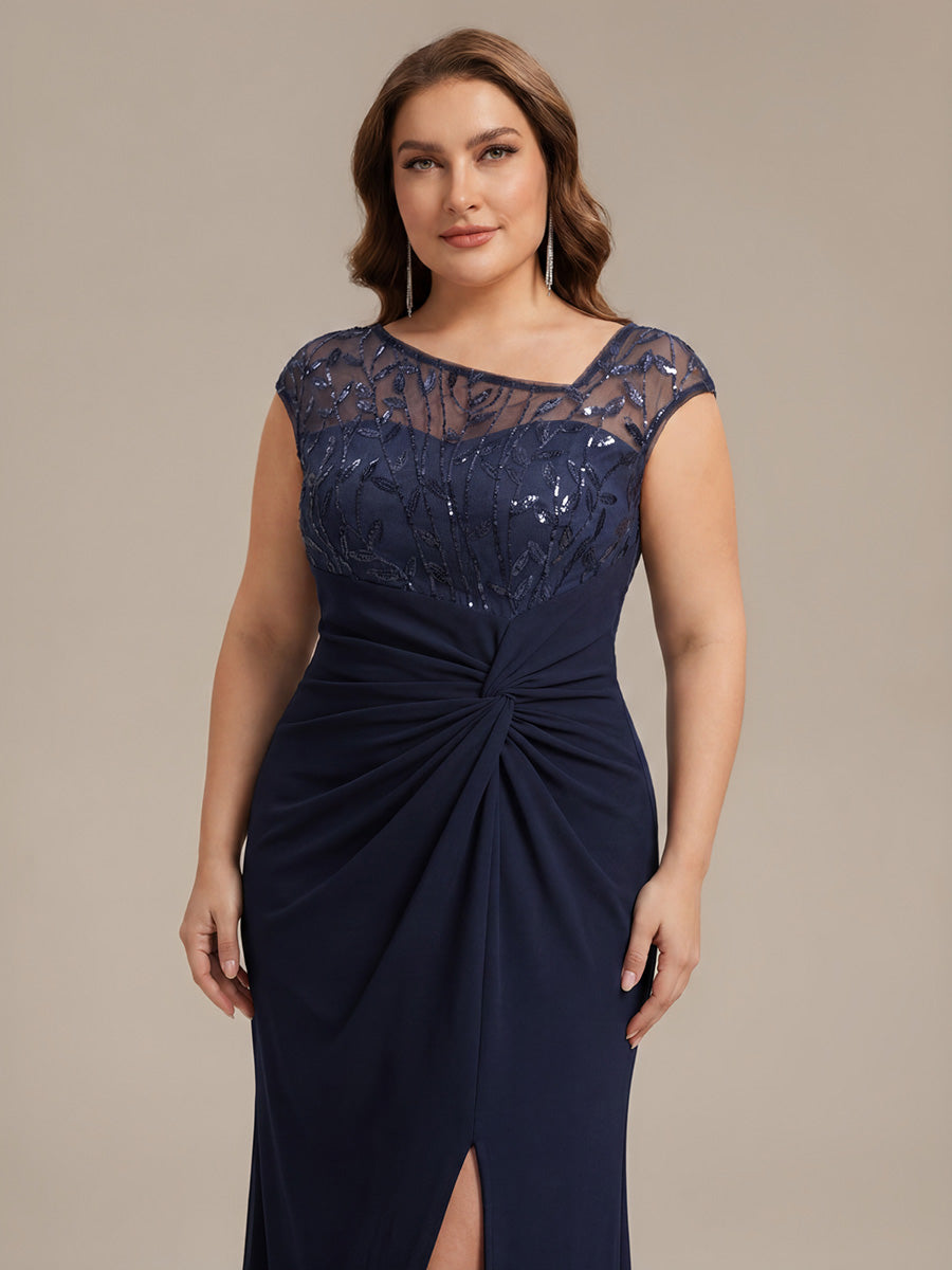 Plus Size Knotted Crepe Wedding Guest Dress #color_Navy Blue