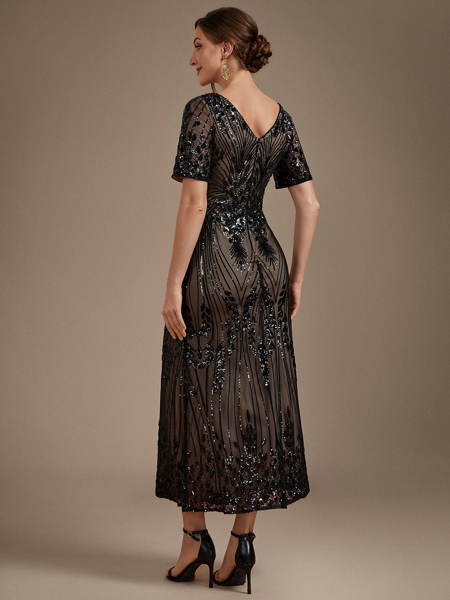 Sequin Fitted Sleeve Mermaid Wedding Guest Dress