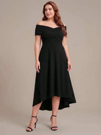 Plus Size Knit Off-the-shoulder Sleeve Wedding Guest Dress