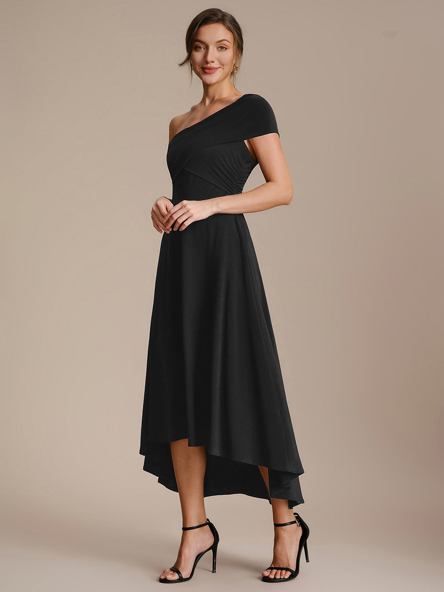 one shoulder dress for wedding guest Knit Off-the-shoulder Sleeve A-Line Wedding Guest Dress
