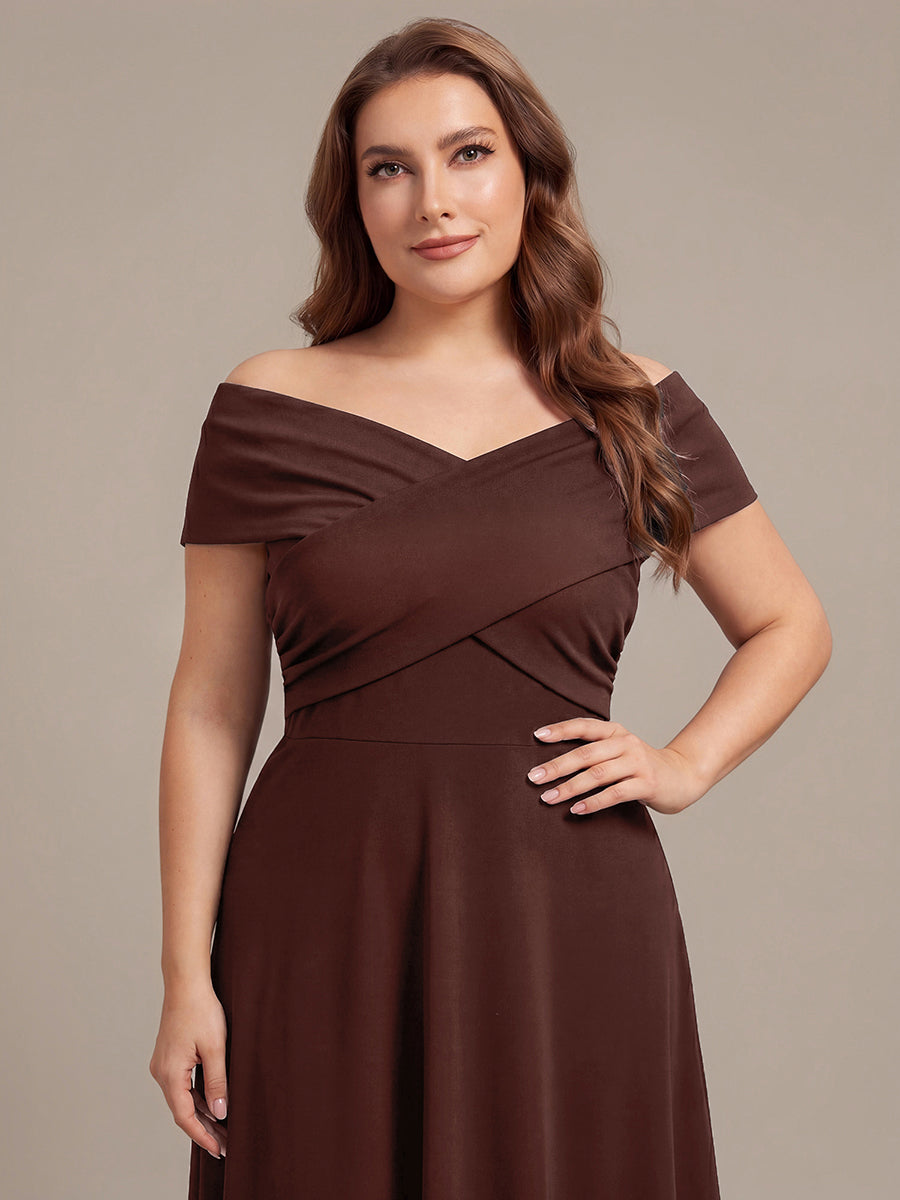 brown wedding guest dress with sleeves Ever-Pretty Inclusive Plus Size Knit Off-the-shoulder Sleeve Fall Shades Size:US 38 junior-size-chart Black dress captions cultural events