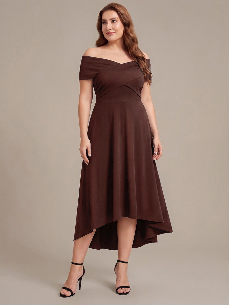 brown dress plus Ever-Pretty Size Knit Off-the-shoulder Sleeve Evening Occasion Dress Ladies Size:14 Faux wrap skirt cocktail dresses wedding New female dress blue