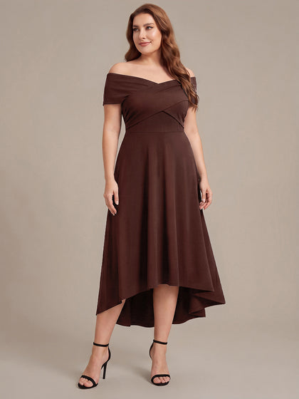 Plus Size Knit Off-the-shoulder Sleeve Wedding Guest Dress