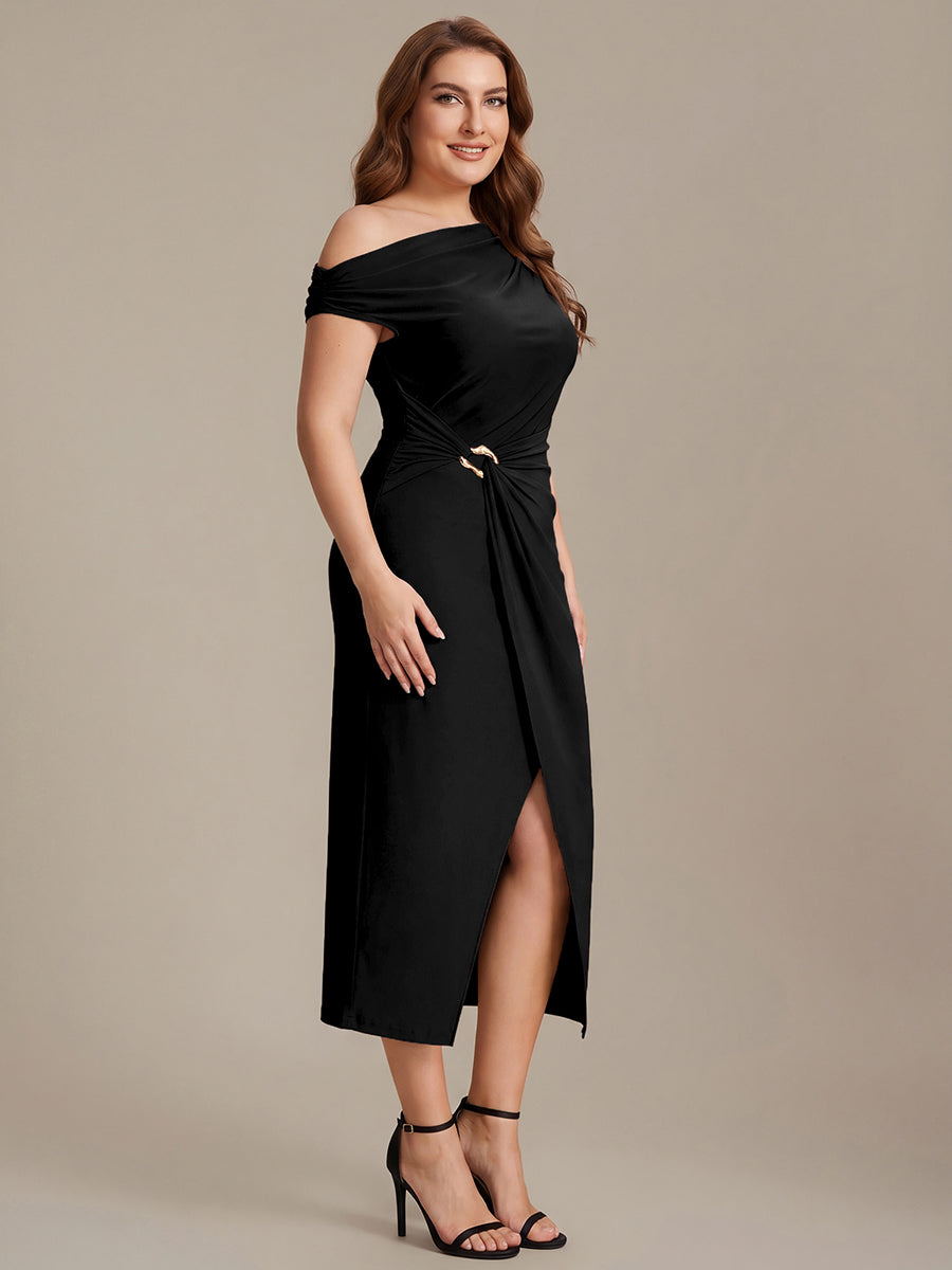 Ever-Pretty Plus Size Off Shoulder Midi Dress