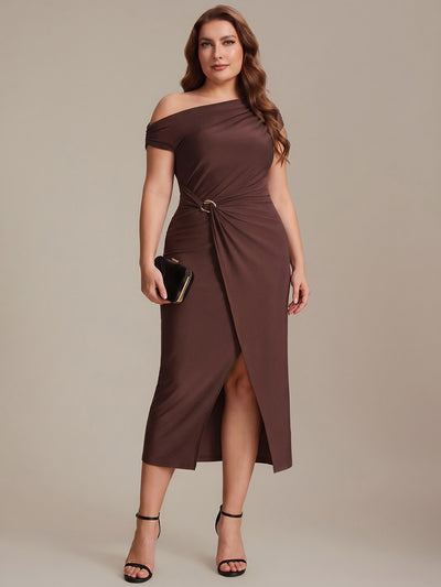 Plus Size One-Shoulder Knit Wedding Guest Dress