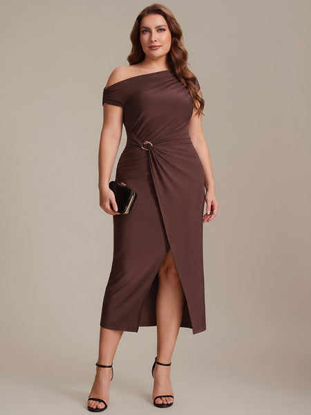 Ever-Pretty Plus Size Off Shoulder Midi Dress