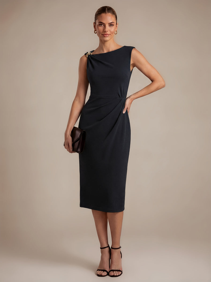 sheath dress wedding guest Sheath-Column Floor Length Acetate Satin COCOMELODY CG0306, Black This sheath dress in a soft dusty rose shade features layered detailing and a sophisticated V Ever-Pretty Crepe Sleeveless Sheath Cocktail