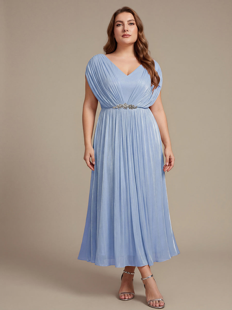 Sea-island filament fabircs Batwing Sleeve Wedding Guest Dress #color_Dusty Blue