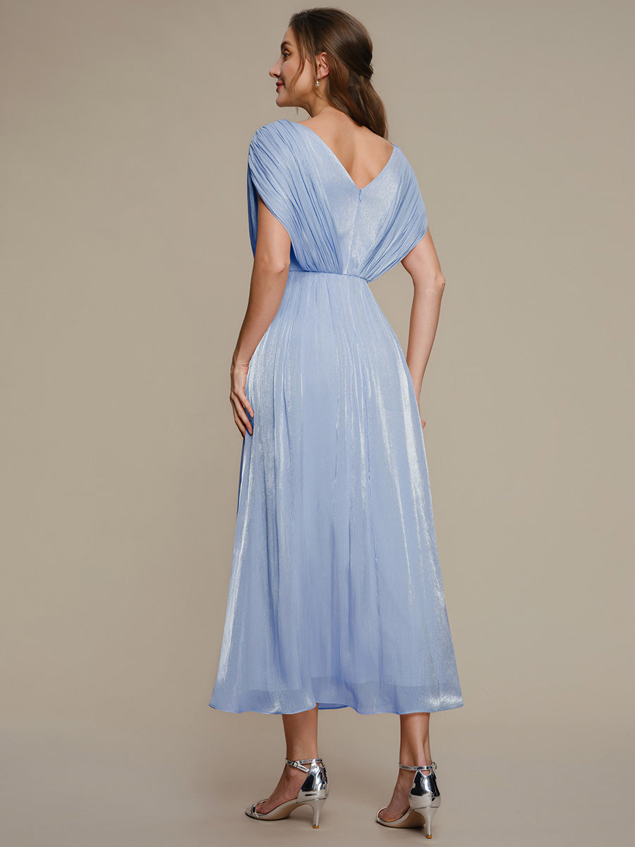 Sea-island filament fabircs Batwing Sleeve Wedding Guest Dress #color_Dusty Blue