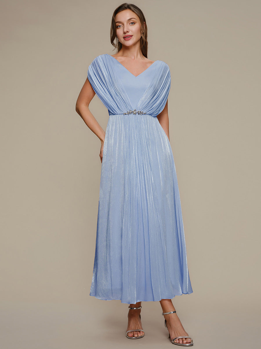 Sea-island filament fabircs Batwing Sleeve Wedding Guest Dress #color_Dusty Blue