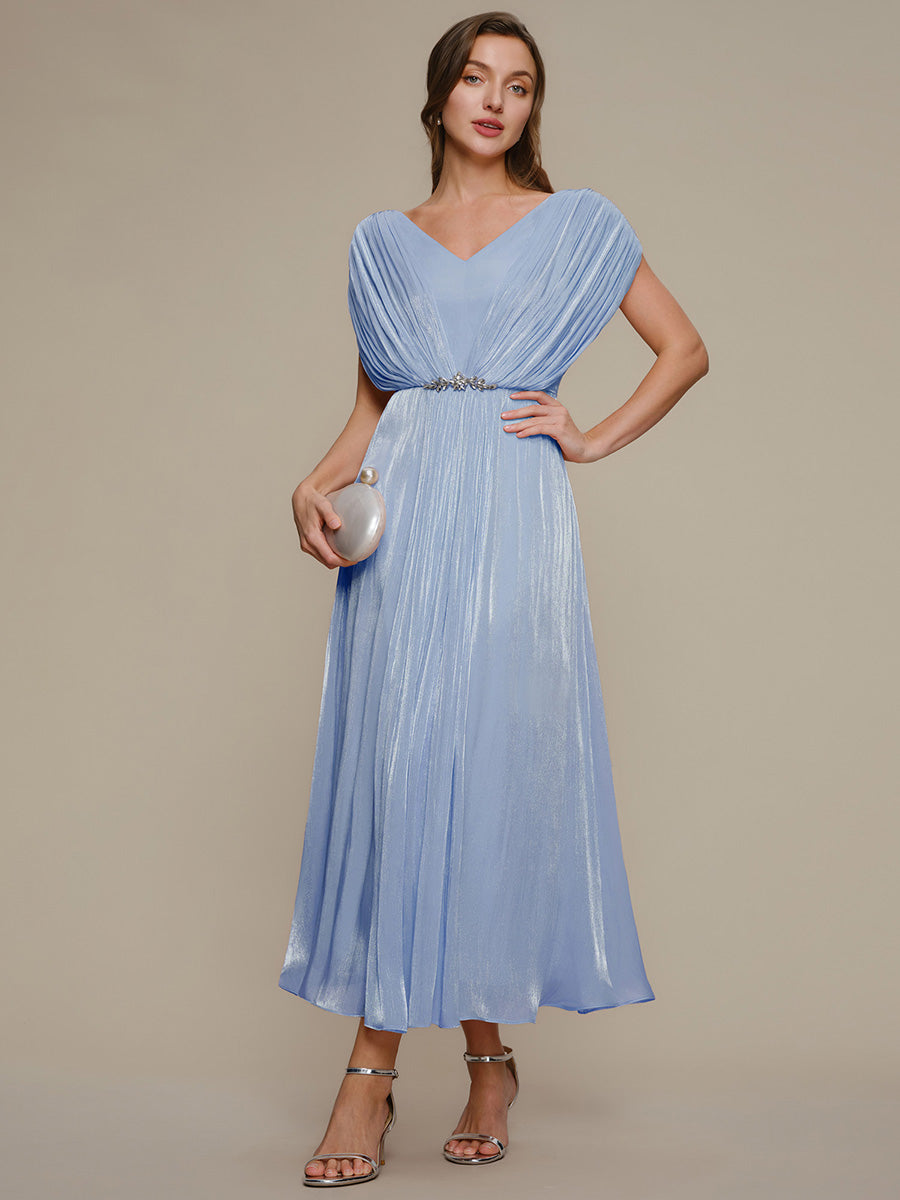 Sea-island filament fabircs Batwing Sleeve Wedding Guest Dress #color_Dusty Blue
