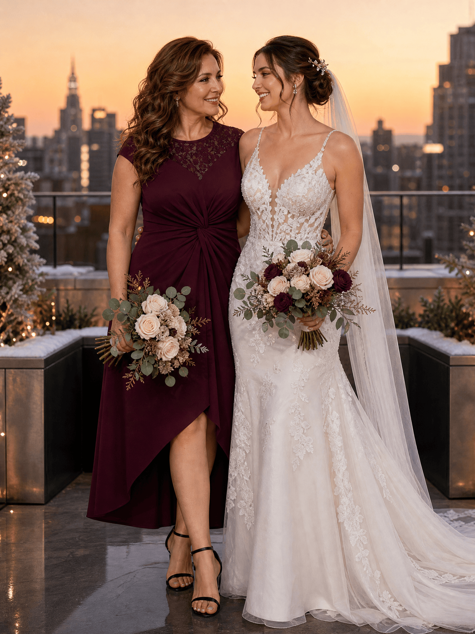 See-through Crepe Cap Sleeve Wedding Guest Dress #color_Burgundy