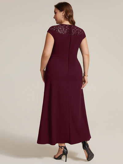 Plus Size Knot Detail High Low Wedding Guest Dress #color_Burgundy