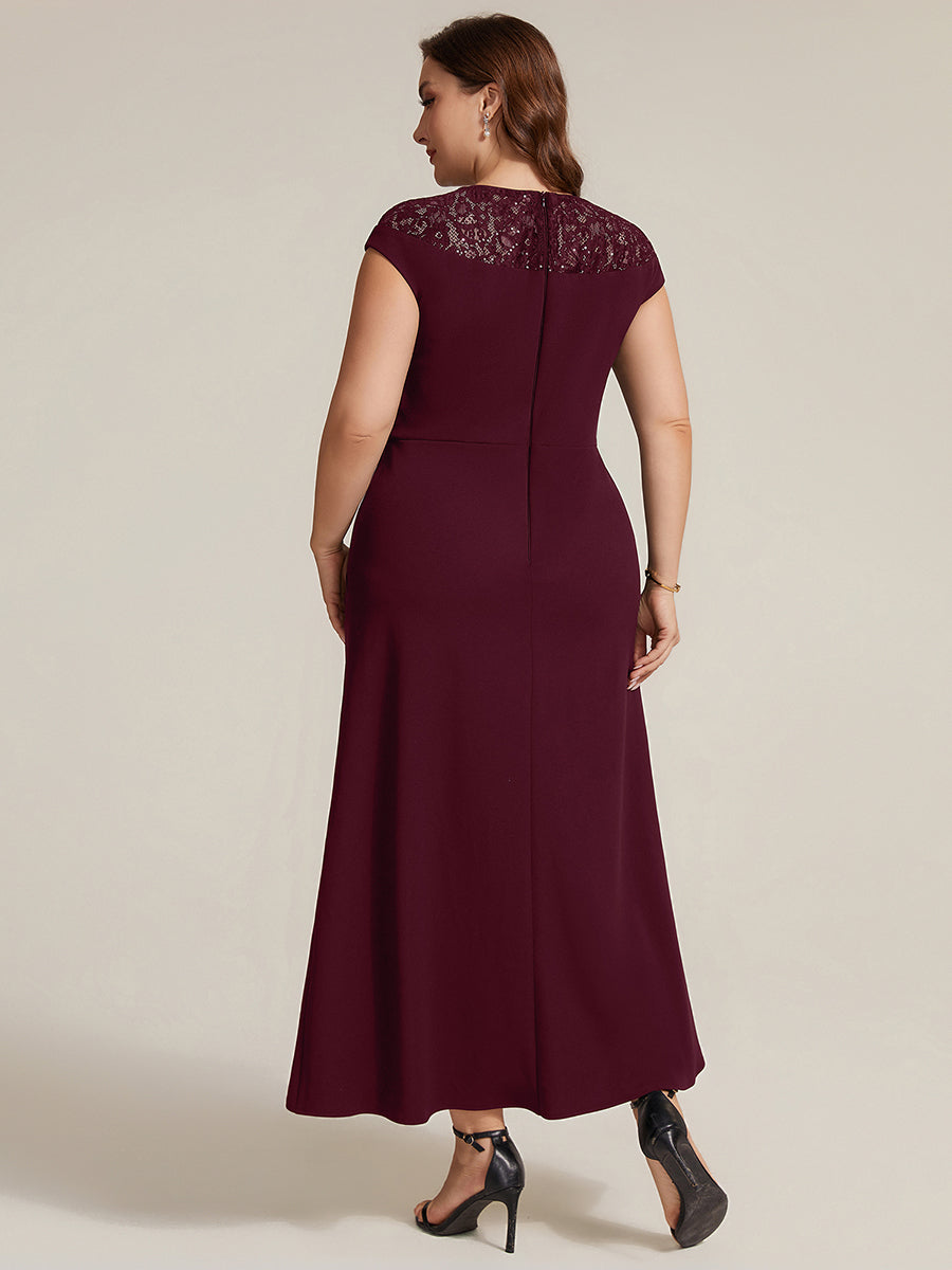 Plus Size Knot Detail High Low Wedding Guest Dress #color_Burgundy