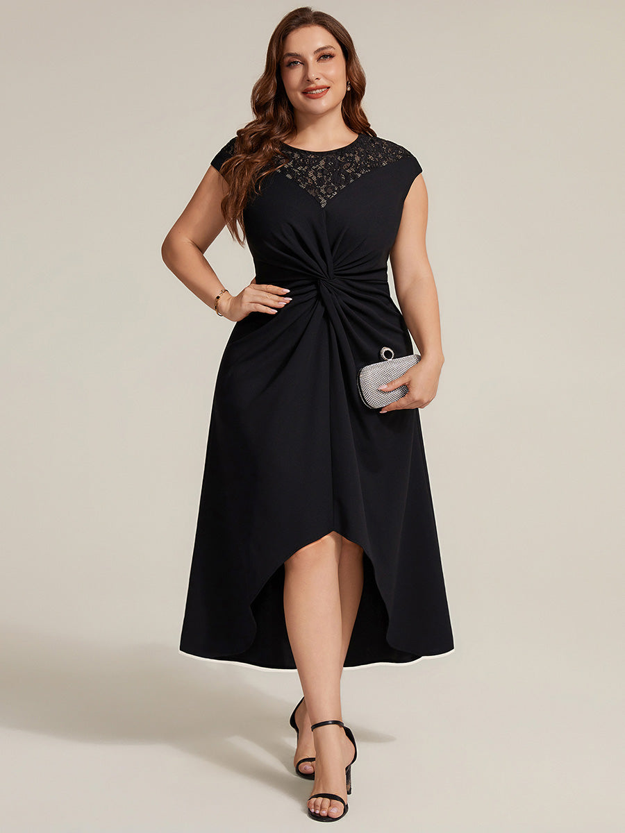 See-through Crepe Cap Sleeve Wedding Guest Dress #color_Black