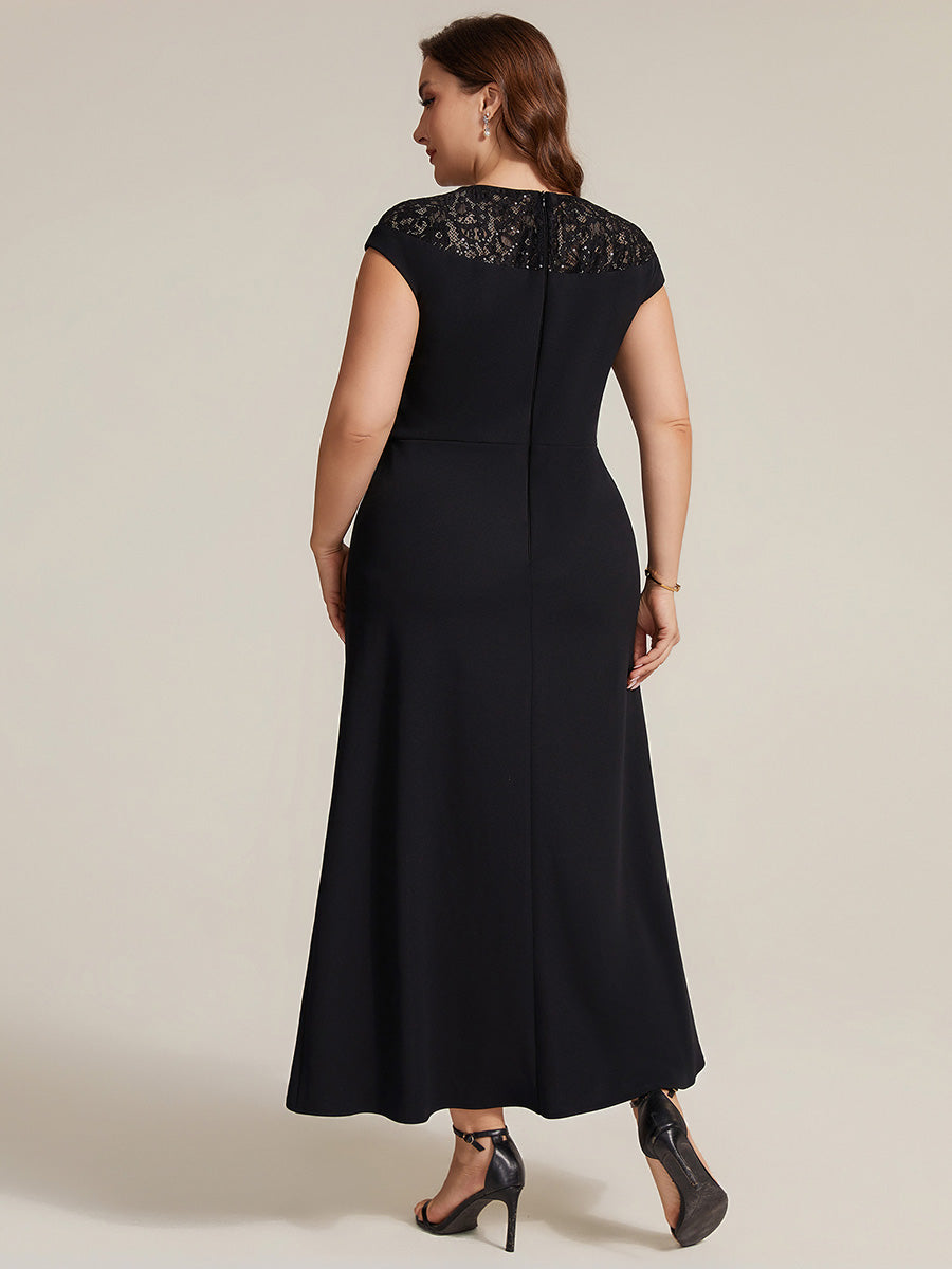 Plus Size Knot Detail High Low Wedding Guest Dress #color_Black