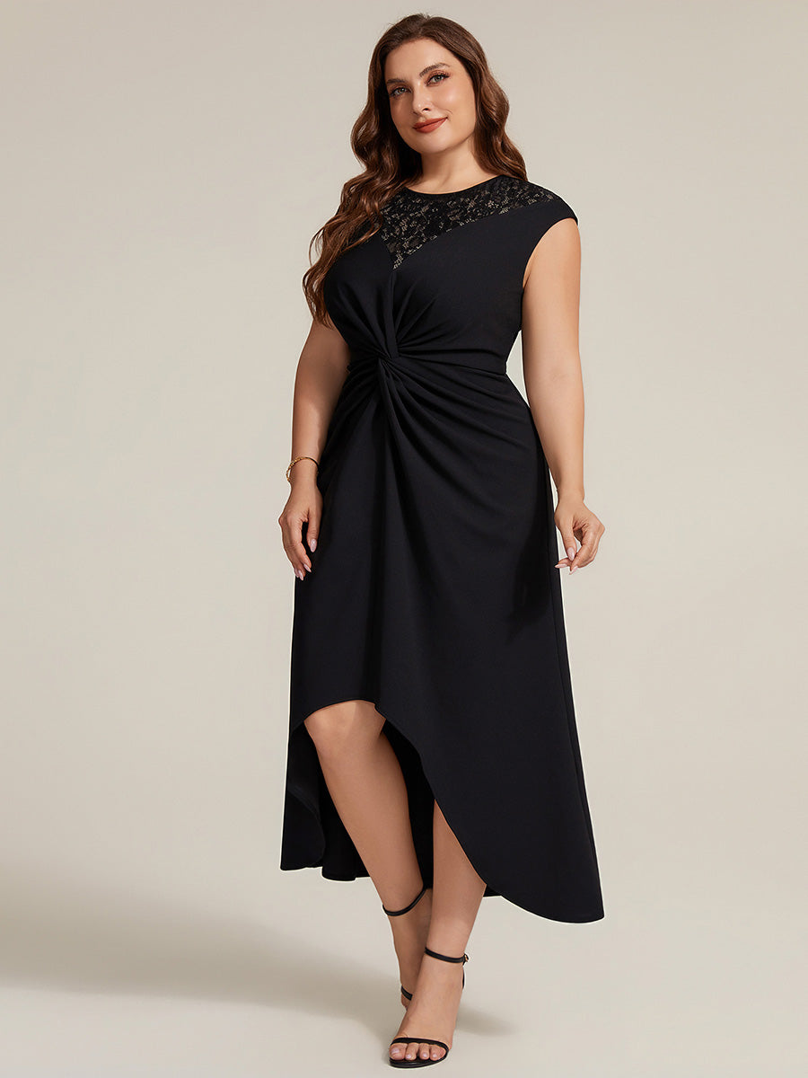 See-through Crepe Cap Sleeve Wedding Guest Dress #color_Black