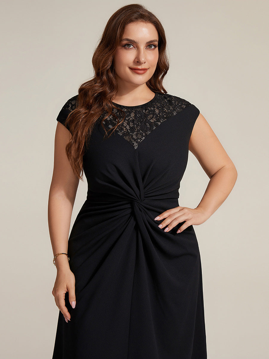 See-through Crepe Cap Sleeve Wedding Guest Dress #color_Black