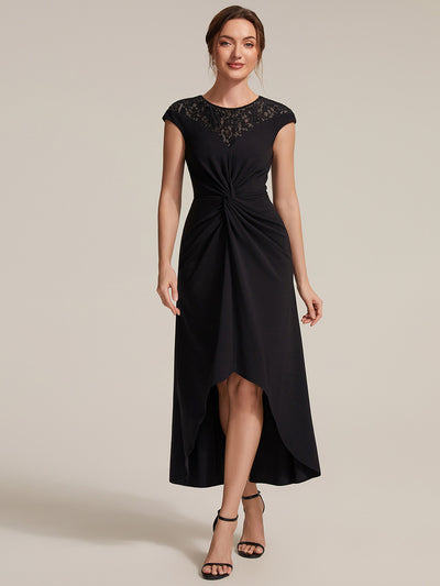 See-through Crepe Cap Sleeve Wedding Guest Dress