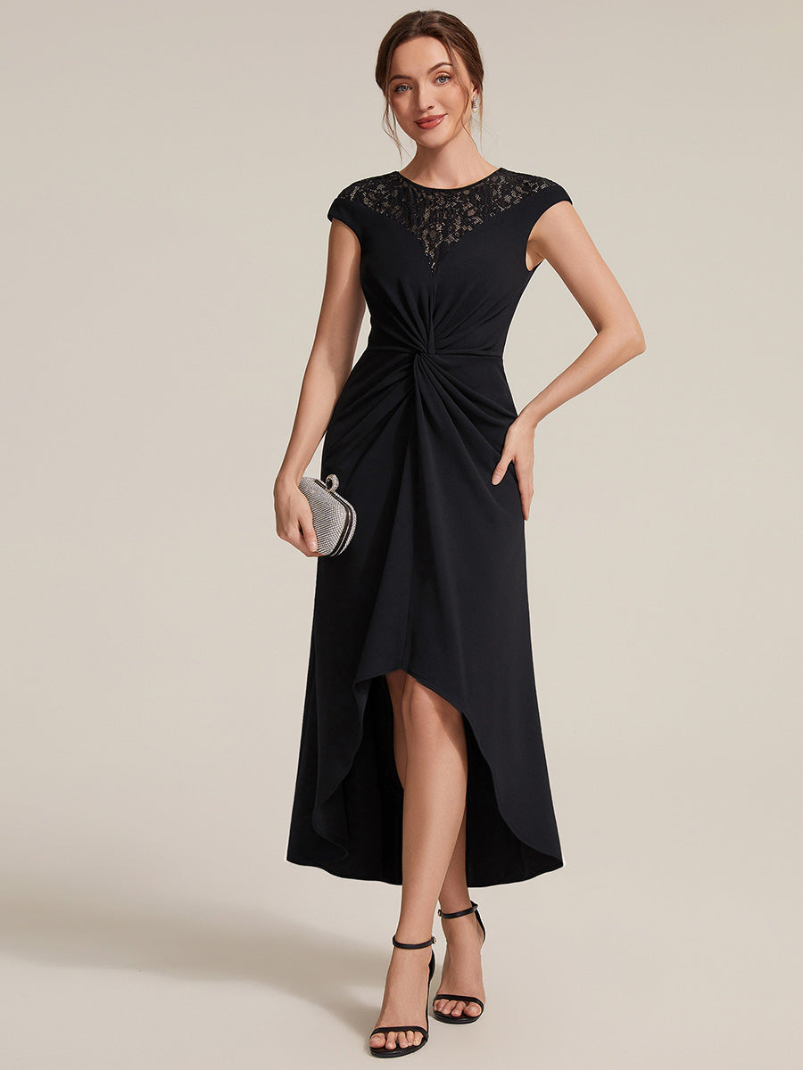 See-through Crepe Cap Sleeve Wedding Guest Dress #color_Black