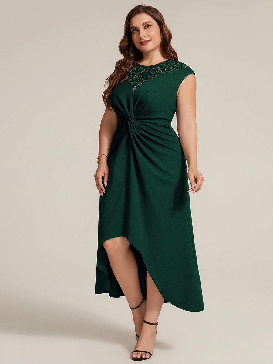 Plus Size Knot Detail High Low Wedding Guest Dress #color_Dark Green