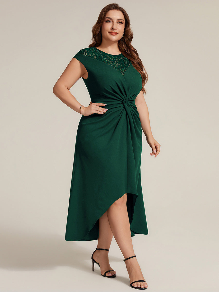 See-through Crepe Cap Sleeve Wedding Guest Dress #color_Dark Green