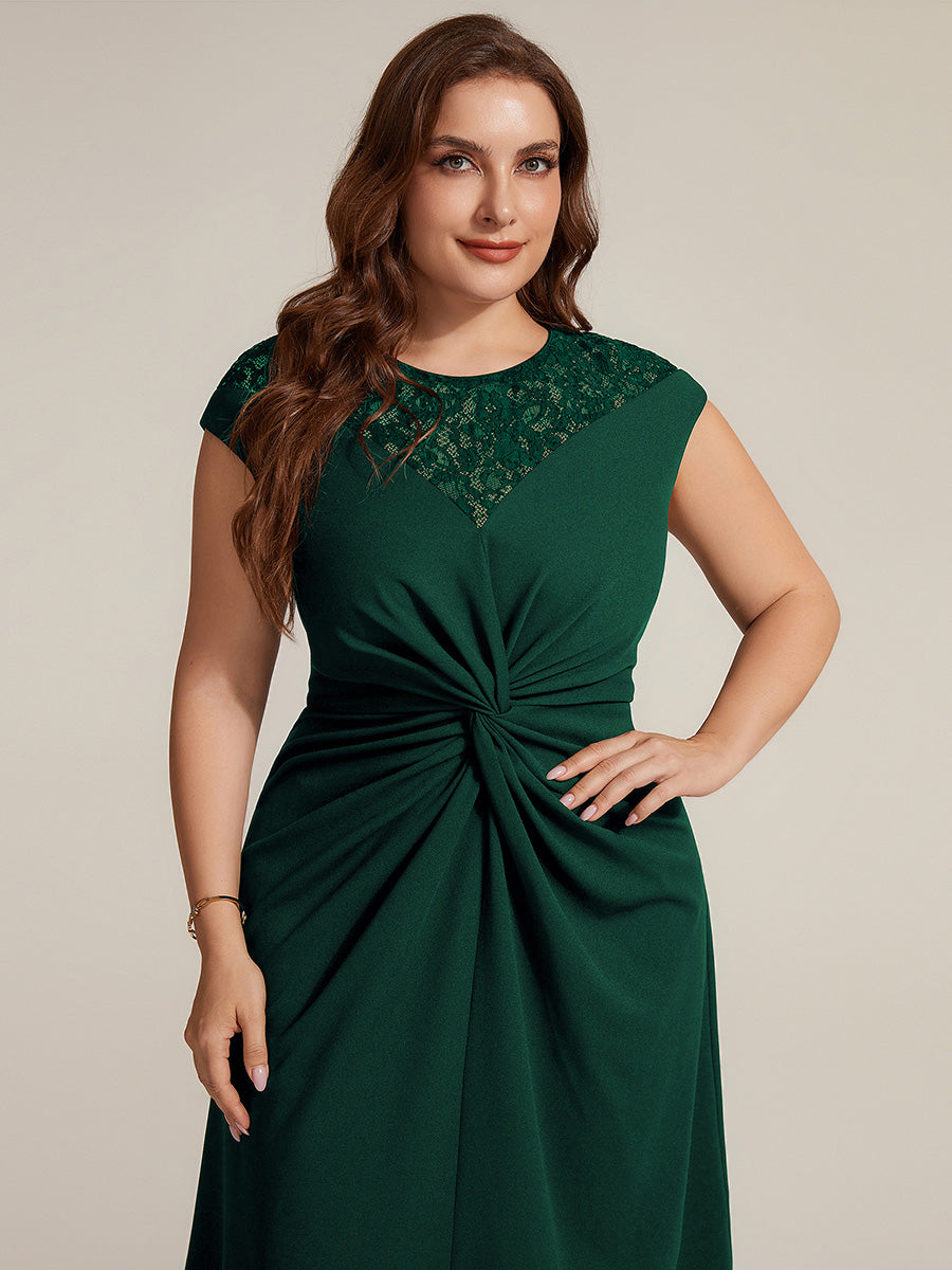 See-through Crepe Cap Sleeve Wedding Guest Dress #color_Dark Green