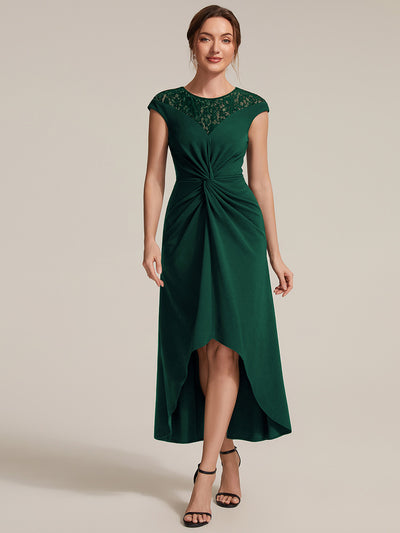 See-through Crepe Cap Sleeve Wedding Guest Dress
